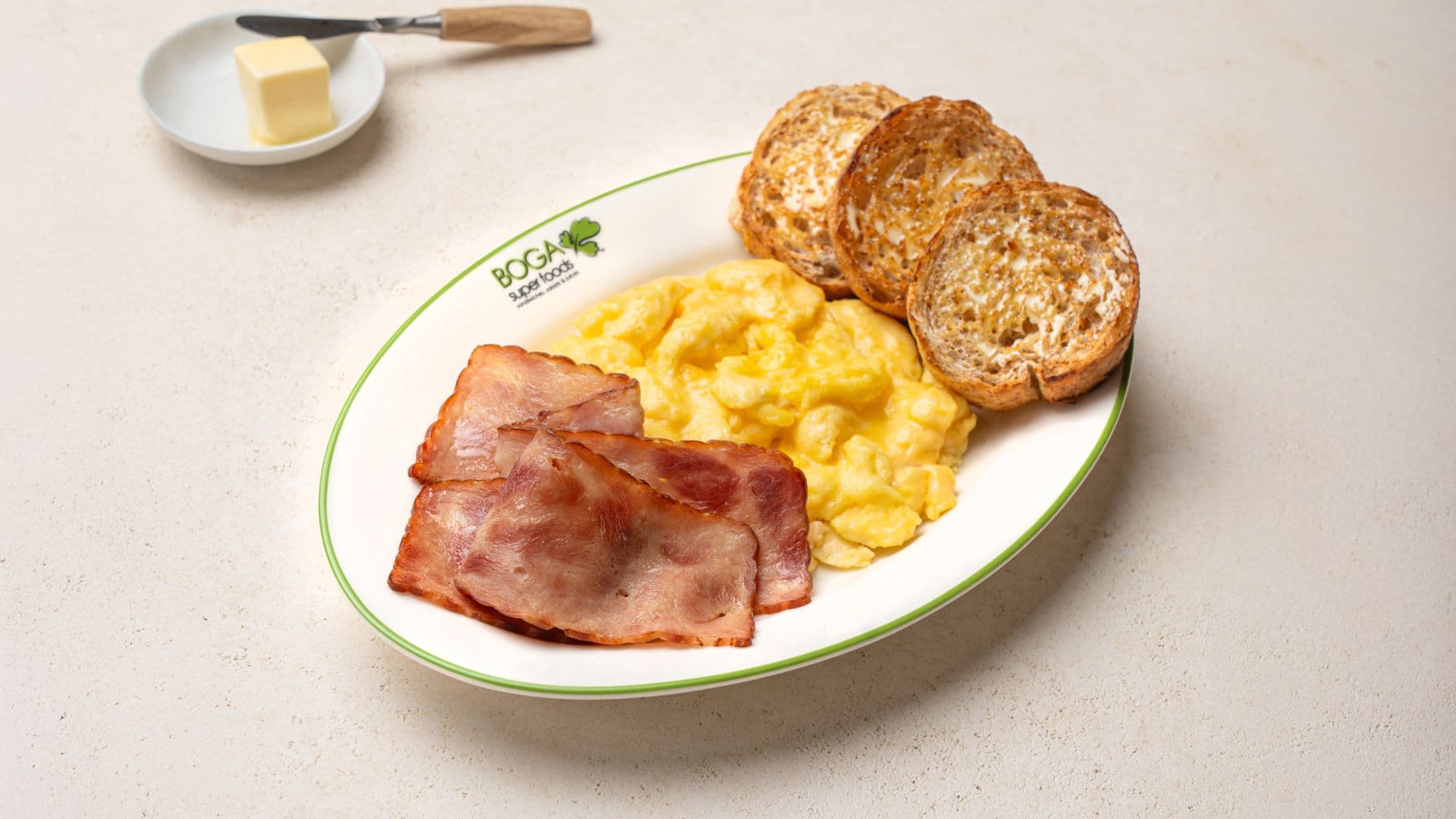 Scrambled Eggs Turkey Bacon & Buttered Toast