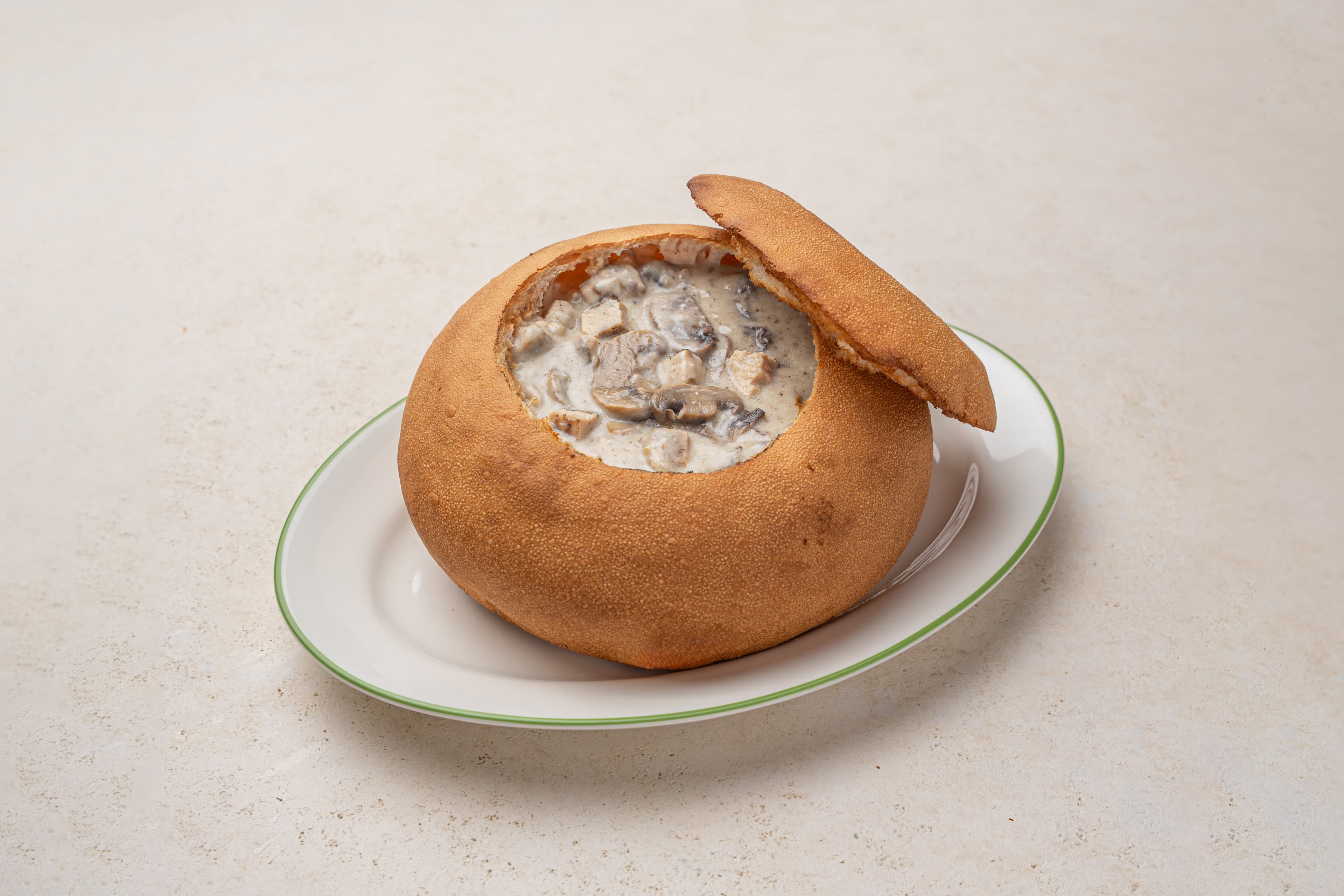 Creamy Chicken & Mushroom in Bread Bowl