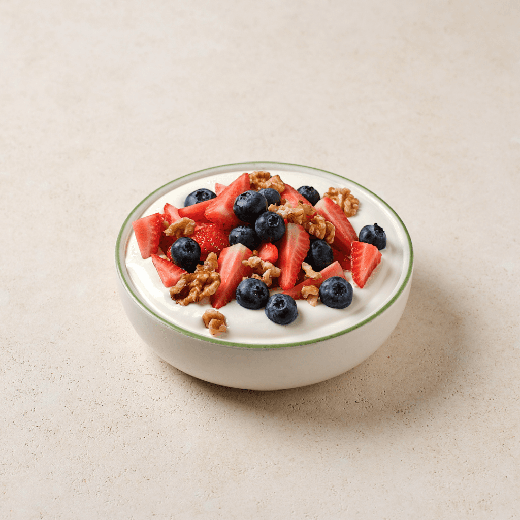 Unsweetened Yogurt Bowl with Blueberries, Strawberries, & Walnuts